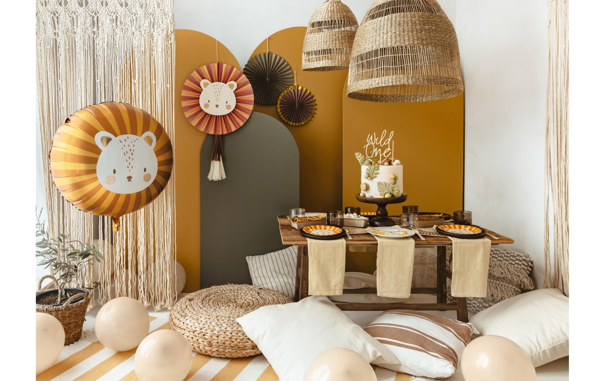 PartyDeco Folienballon Löwe – Gelb – 70 × 67 cm – 1 Stk