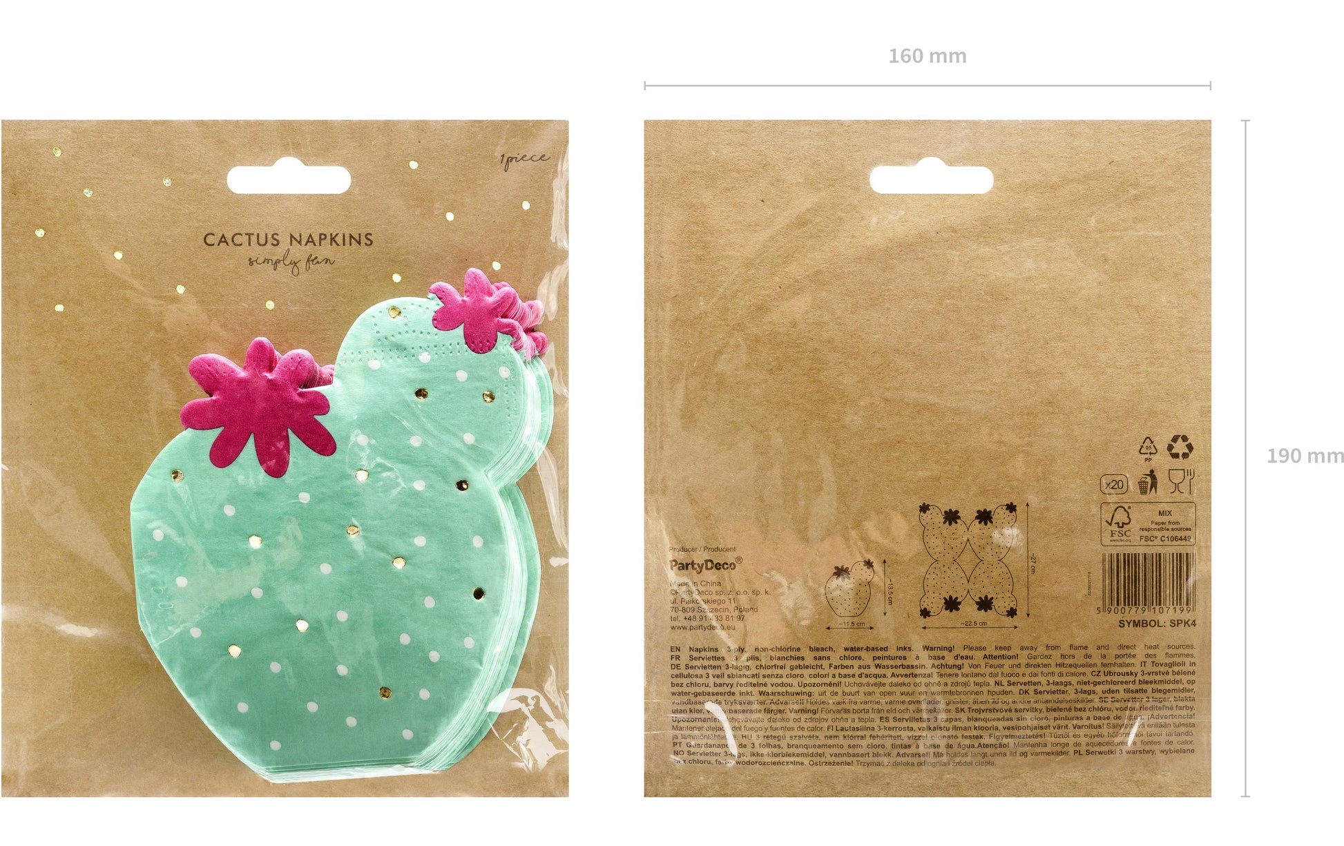 PartyDeco Servietten Kaktus, 11,5 × 13,5 cm – FSC – 20 Stk.