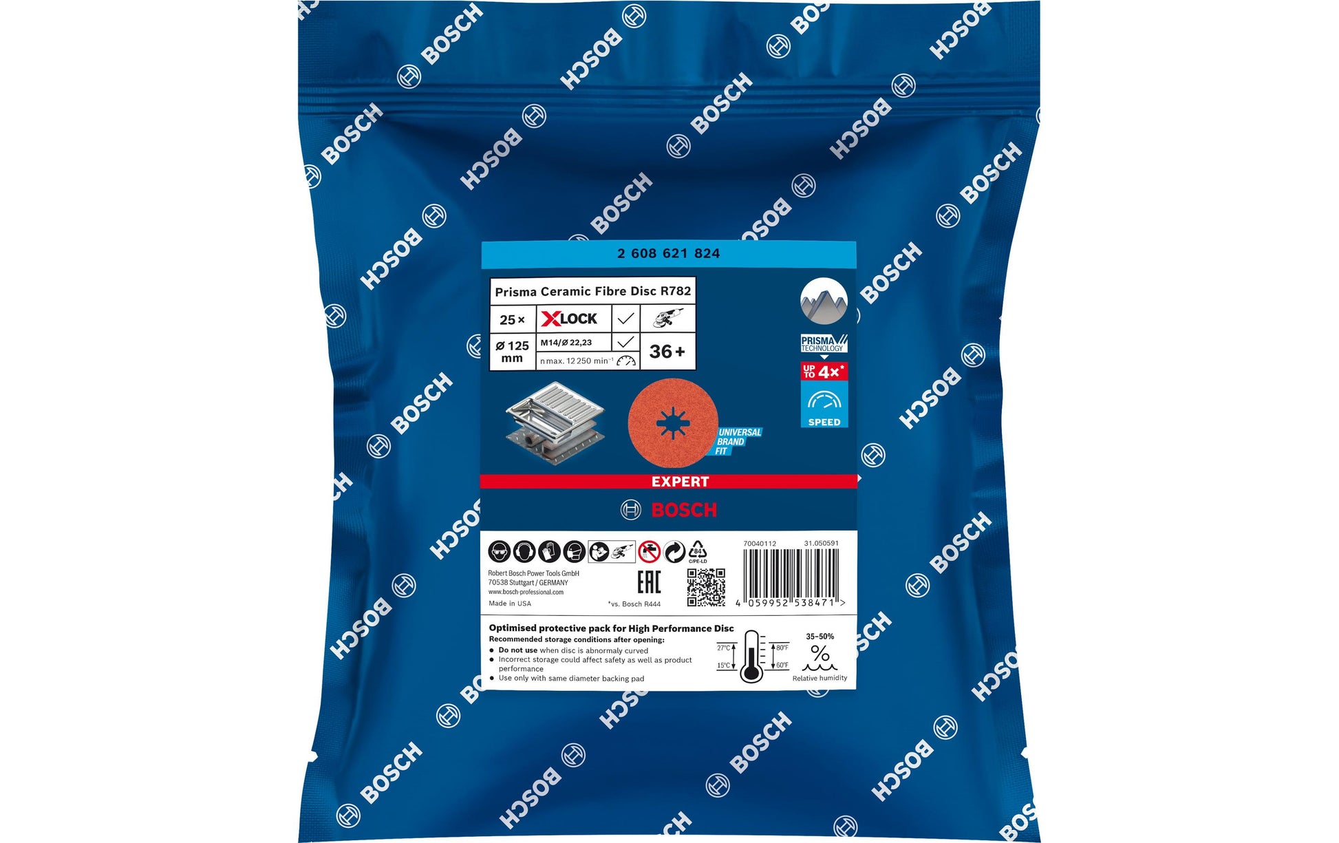 Bosch Fiberschleifscheibe, EXPERT R782 X-LOCK, 125 mm × 22,2 mm, orange, 25 Stk.