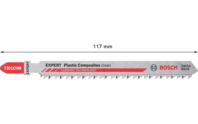 Bosch Professional EXPERT T 301 CHM Stichsägeblatt 117 mm Hartmetall – 3 Stk – für Kunststoff