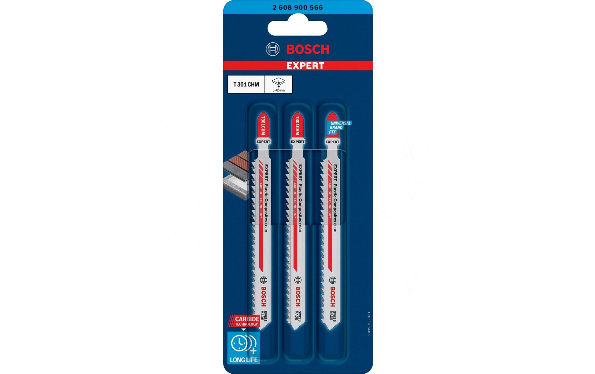 Bosch Professional EXPERT T 301 CHM Stichsägeblatt 117 mm Hartmetall – 3 Stk – für Kunststoff