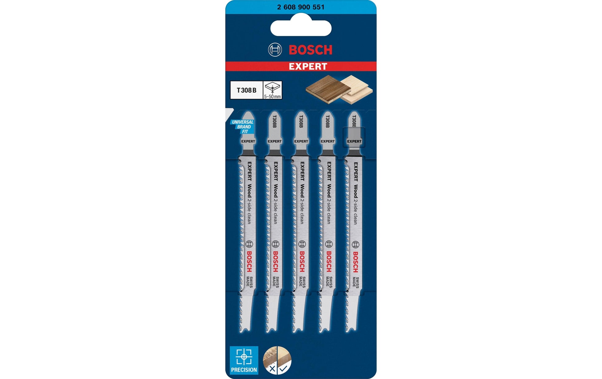 Bosch Professionelles EXPERT Wood Stichsägeblatt 117 × 2,2 mm HCS – für Holz – 5 Stk