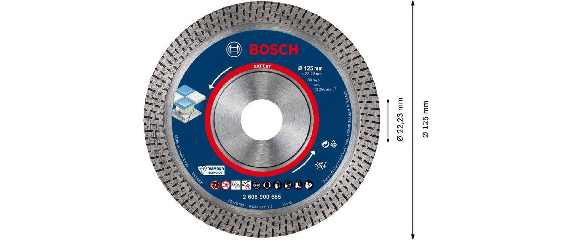 Bosch Expert HardCeramic Diamanttrennscheibe 125 × 22,2 × 1,4 mm – für Fliesen & Hartkeramik – 1 Stk