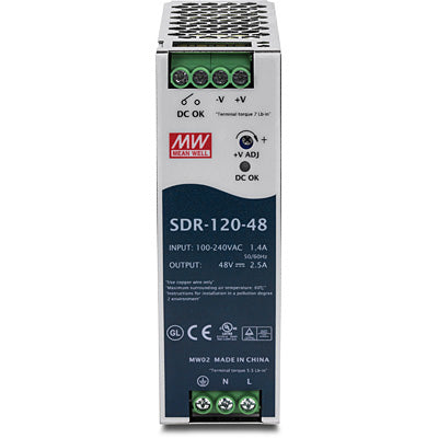 Trendnet TI-S12048 Netzteil 120 W, 48 V – Hutschiene – aktive PFC – für PoE-Geräte (Switches, Kameras usw.)