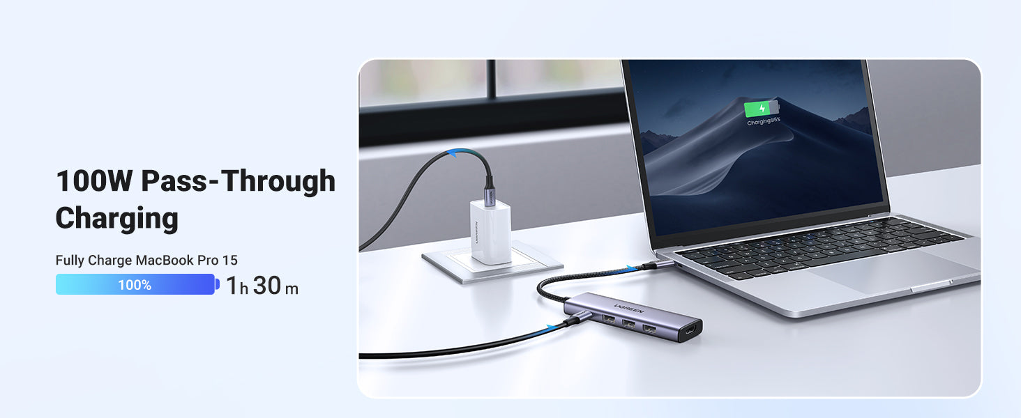 UGREEN 15596 Multiport-Adapter – USB-C, 1× HDMI, 3× USB-A, 1× USB-C, 100 W PD, für Windows/Mac/ChromeOS