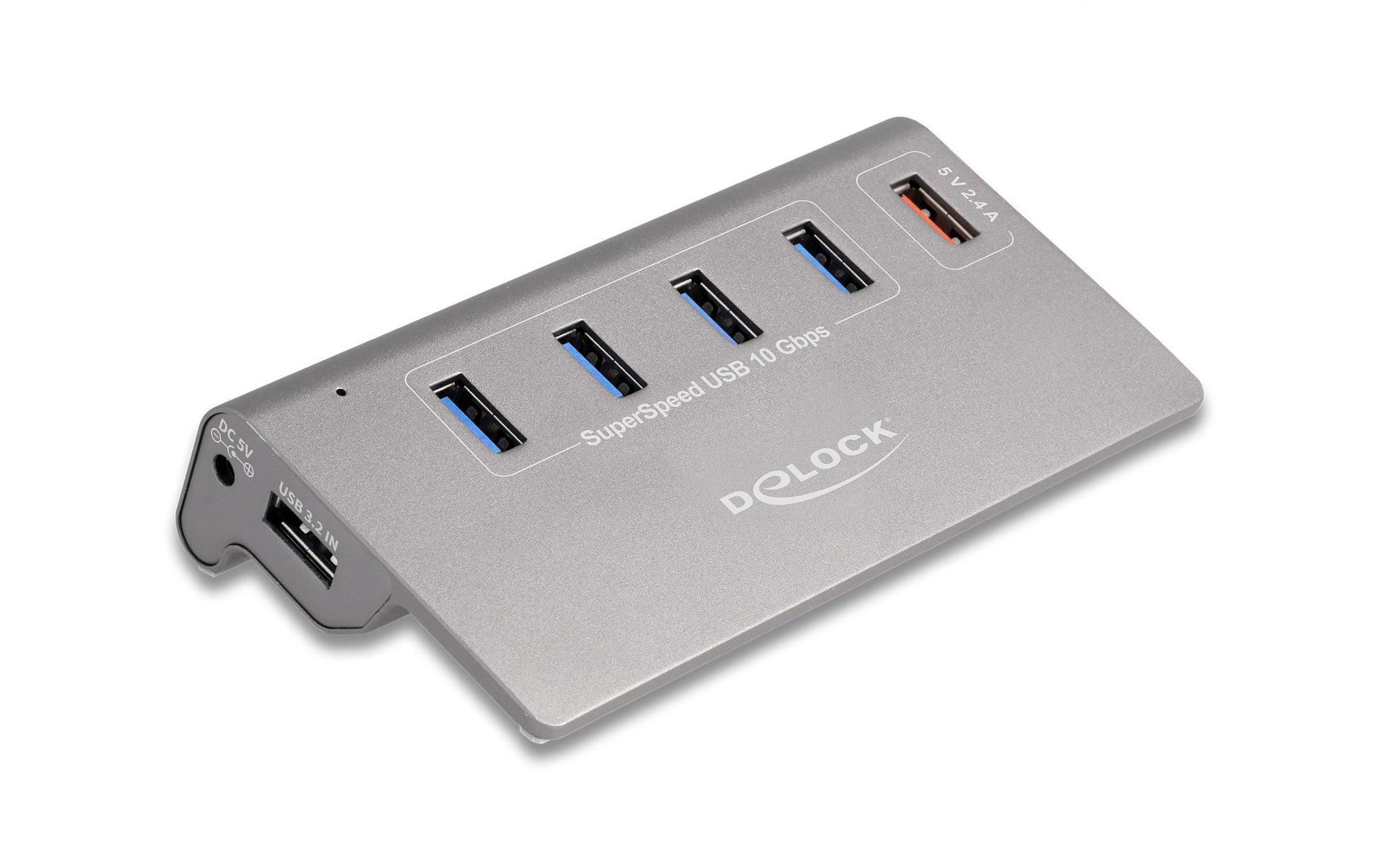 DeLOCK USB-Hub – USB-A, 4× 10 Gbit/s, 1× Schnellladeport, für Windows/Mac/Linux