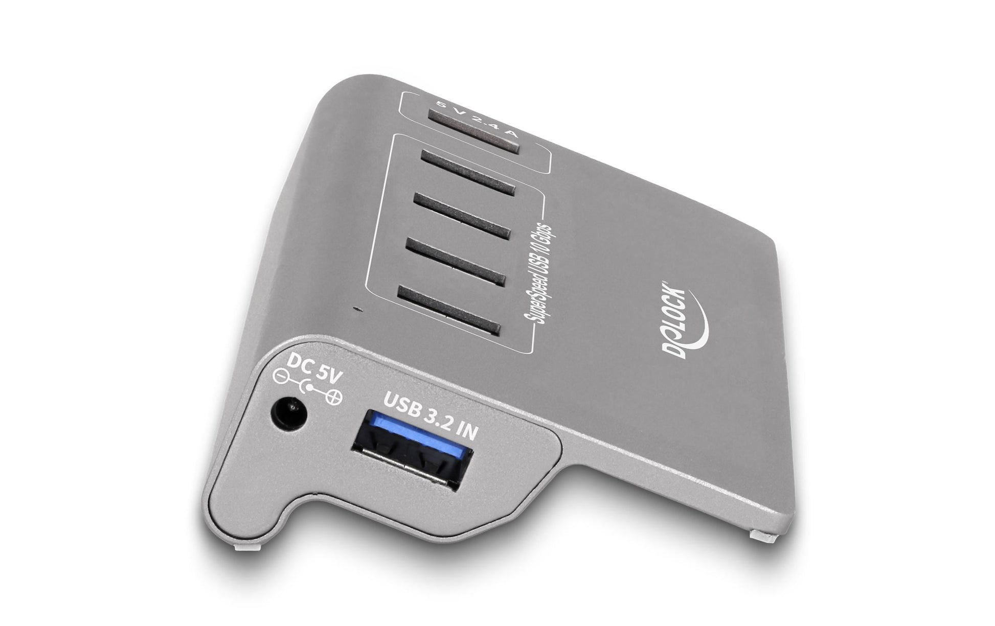 DeLOCK USB-Hub – USB-A, 4× 10 Gbit/s, 1× Schnellladeport, für Windows/Mac/Linux