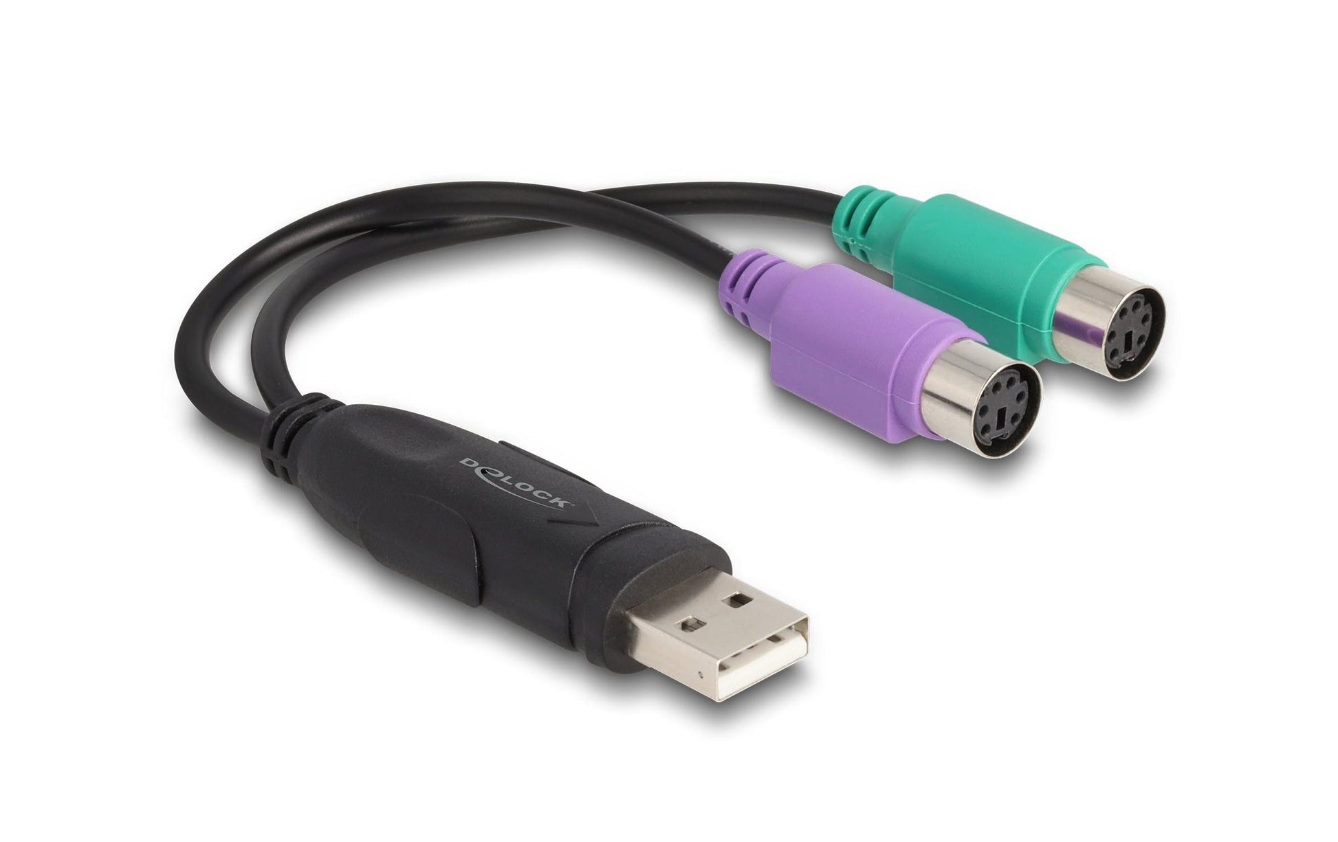 DeLOCK Adapter USB-A zu 2× PS/2 (Tastatur/Maus) – USB 2.0, 0,17 m, Schwarz – für PC/Notebook