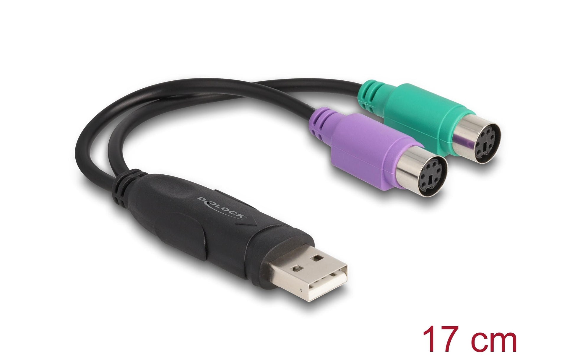 DeLOCK Adapter USB-A zu 2× PS/2 (Tastatur/Maus) – USB 2.0, 0,17 m, Schwarz – für PC/Notebook