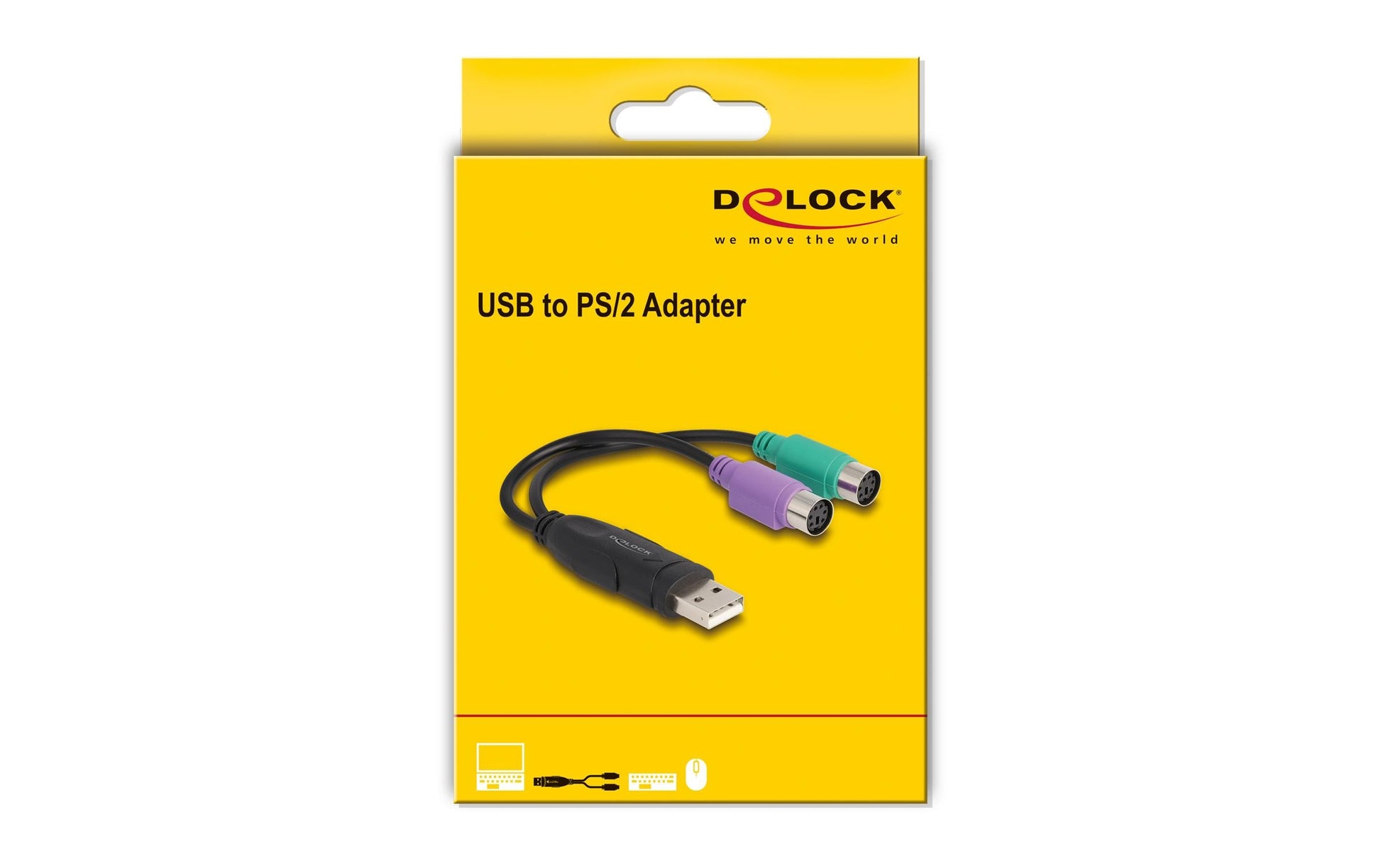 DeLOCK Adapter USB-A zu 2× PS/2 (Tastatur/Maus) – USB 2.0, 0,17 m, Schwarz – für PC/Notebook