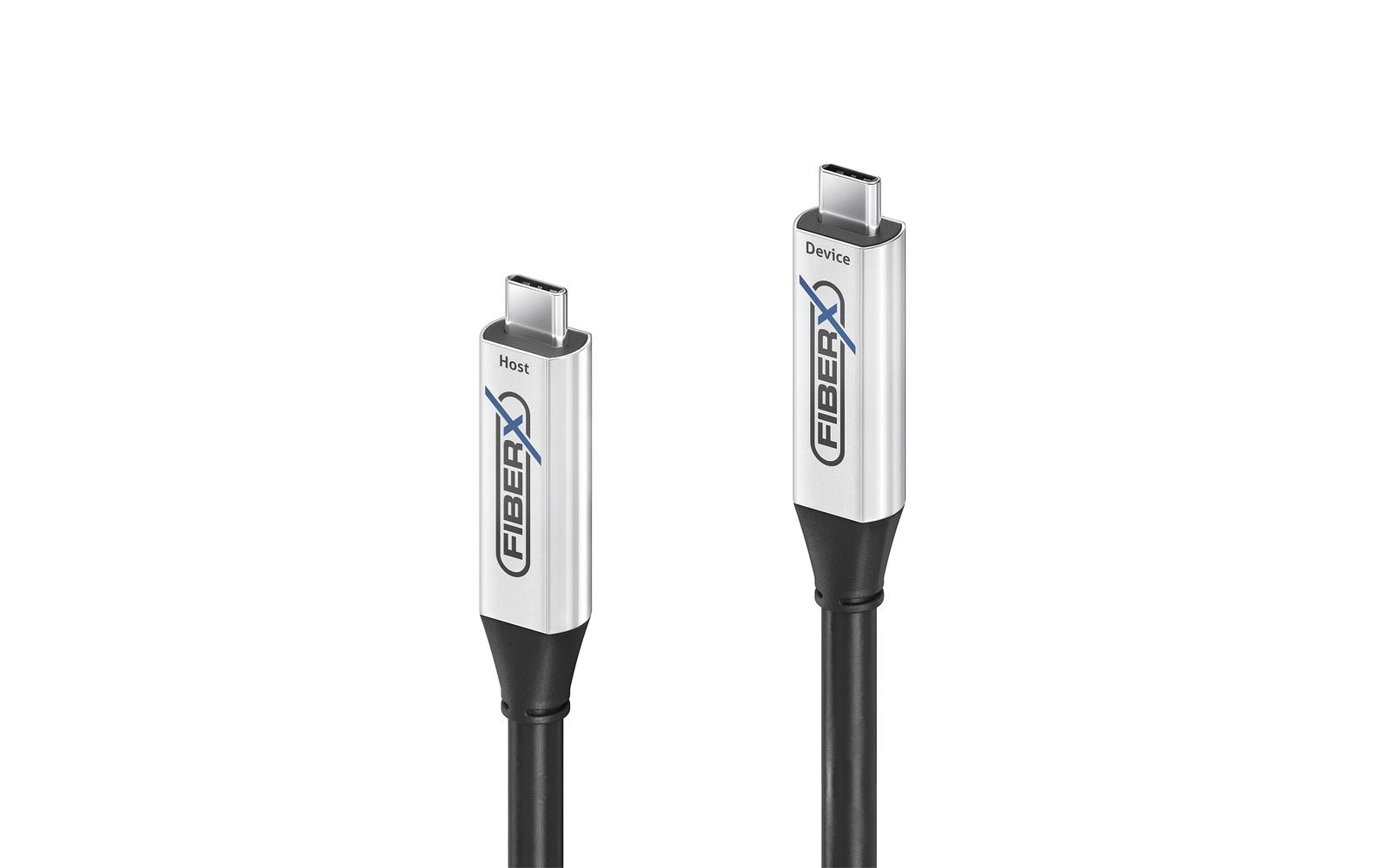 FiberX USB-C auf USB-C Kabel – USB 3.2 Gen 2 (10 Gbit/s) – 12 m – PD 4,5 W – Optisch, Geflochten – Schwarz