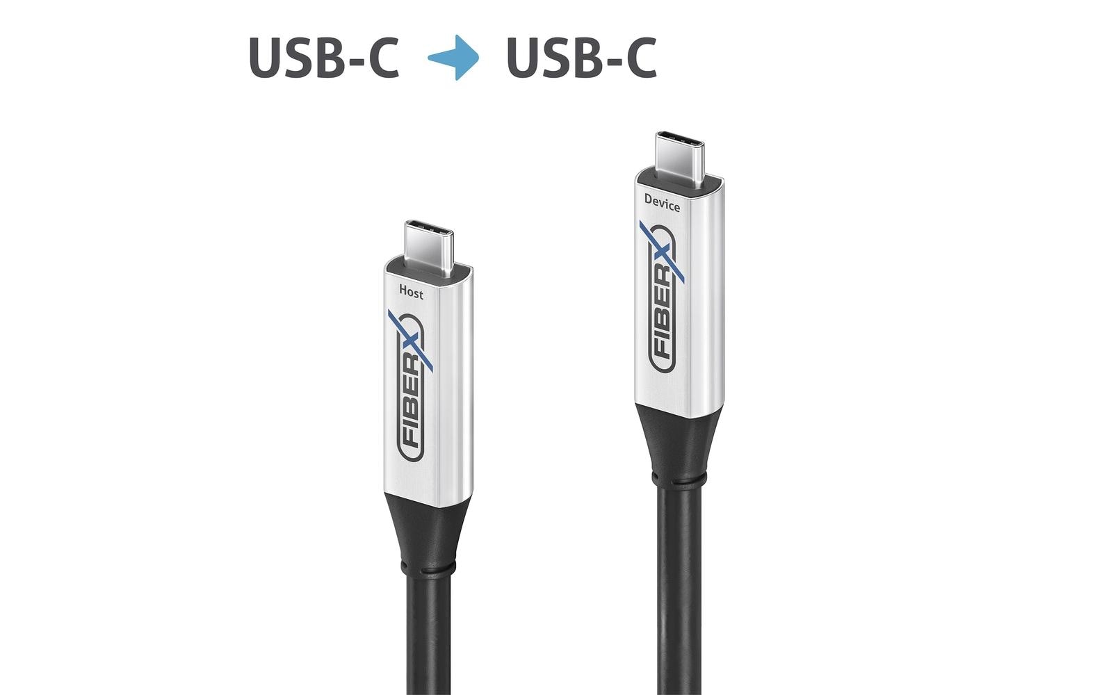 FiberX USB-C auf USB-C Kabel – USB 3.2 Gen 2 (10 Gbit/s) – 12 m – PD 4,5 W – Optisch, Geflochten – Schwarz