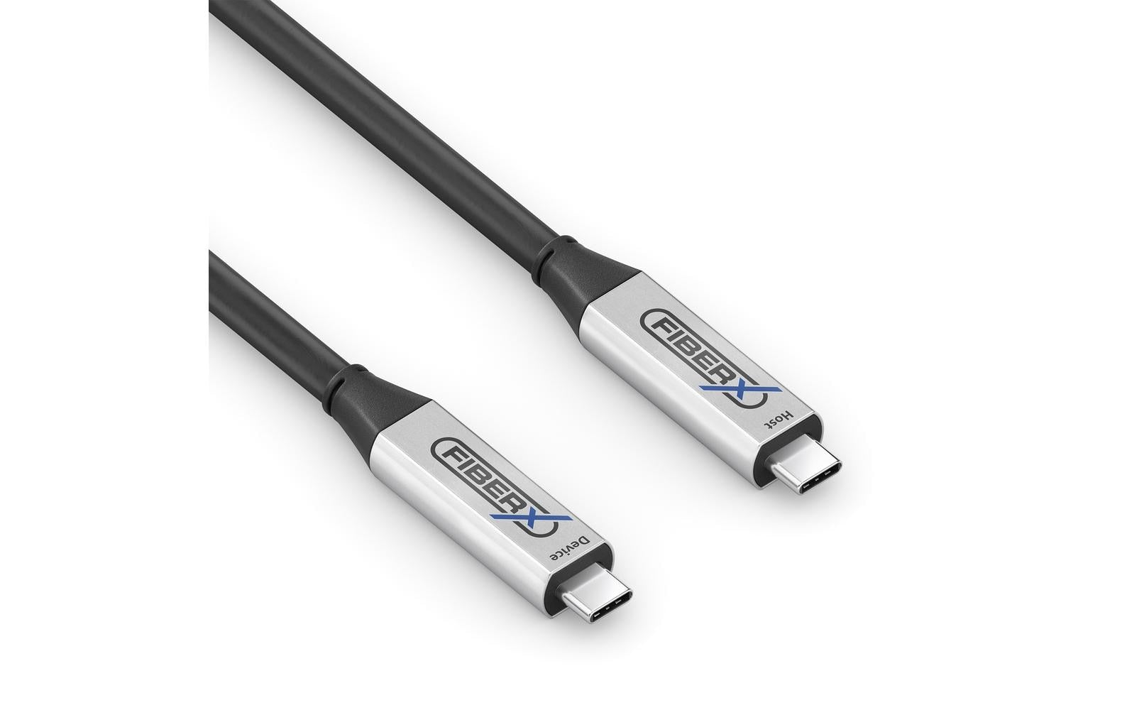 FiberX USB-C auf USB-C Kabel – USB 3.2 Gen 2 (10 Gbit/s) – 12 m – PD 4,5 W – Optisch, Geflochten – Schwarz