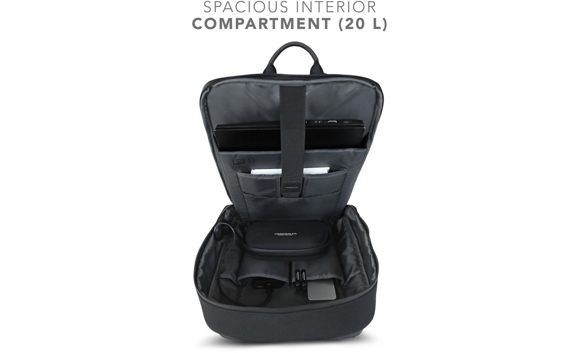 Vonmählen Horizon – Notebook-Rucksack – für 15,6"-Notebook, 20 l, Mikrofaserleder, schwarz, USB-Anschluss