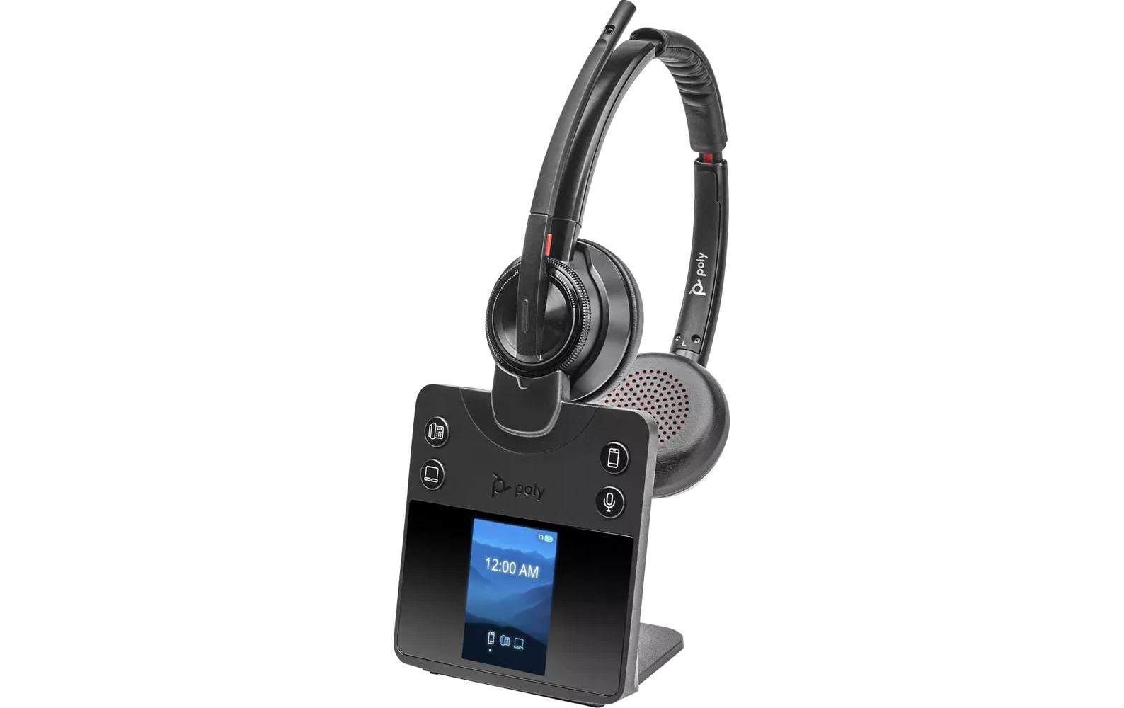 Poly Savi 8420 Office – Duo Headset On-Ear – DECT, Bluetooth 5.2, ANC, Boom-Mikrofon – Schwarz – bis 13 h