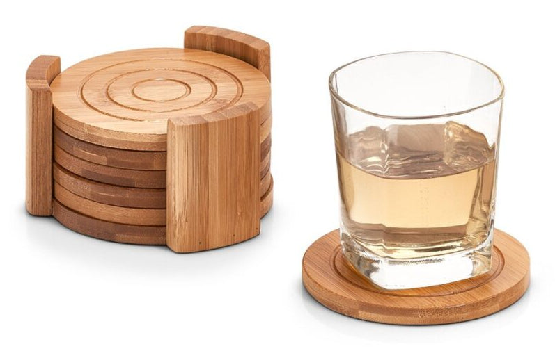 Zeller Present Glasuntersetzer – 7er Set, Ø 12,7 cm, Bambus, Natur, für Glas