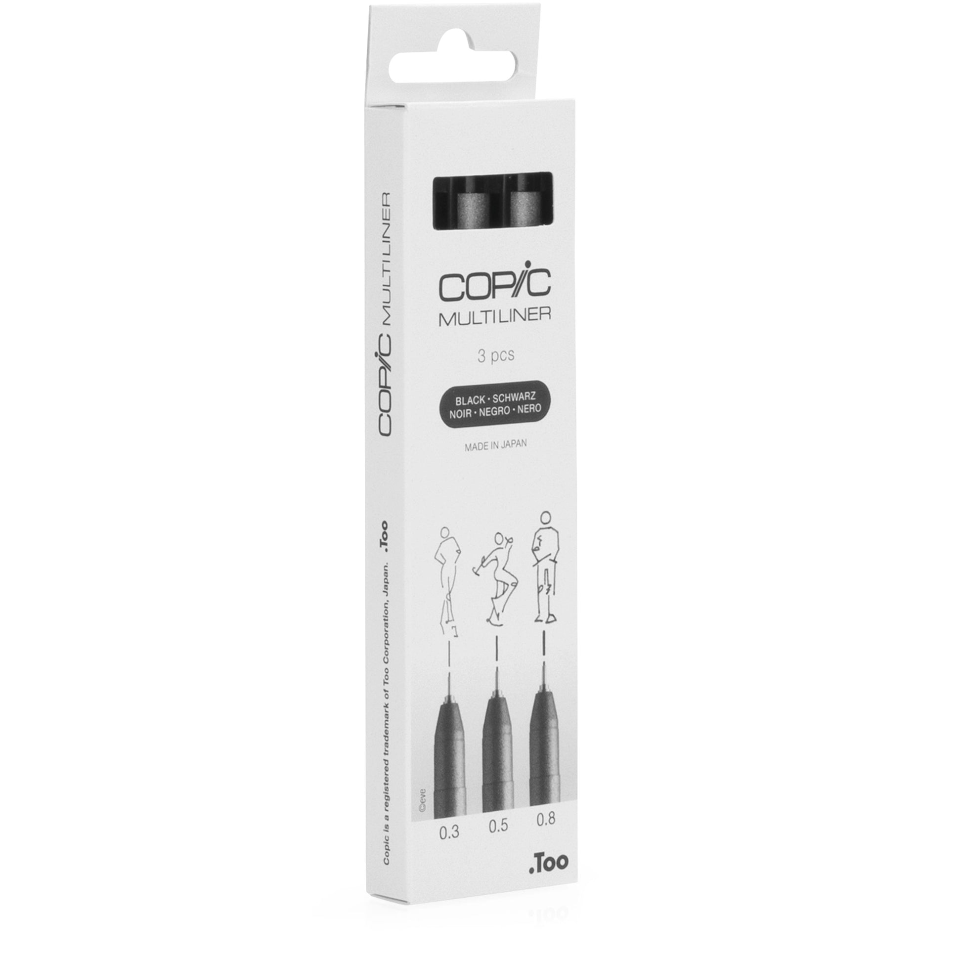 Copic Multiliner Fineliner Set – 3 Stk., 0,3–0,8 mm, schwarz, wasserfest