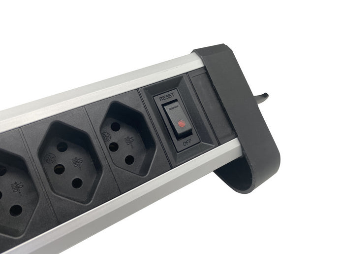 M. Schönenberger Schönenberger Alu-Office-Line Steckdosenleiste – 4× T13, USB‑A/C, 2 m, mit Schalter, Schwarz/Silber