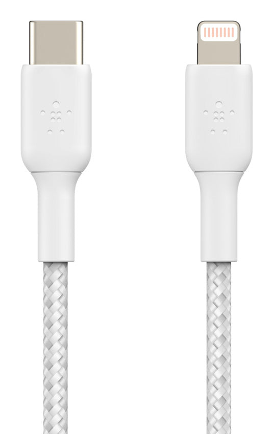 Belkin USB-C auf Lightning Kabel, 2 m, Weiss, geflochten (Nylon)