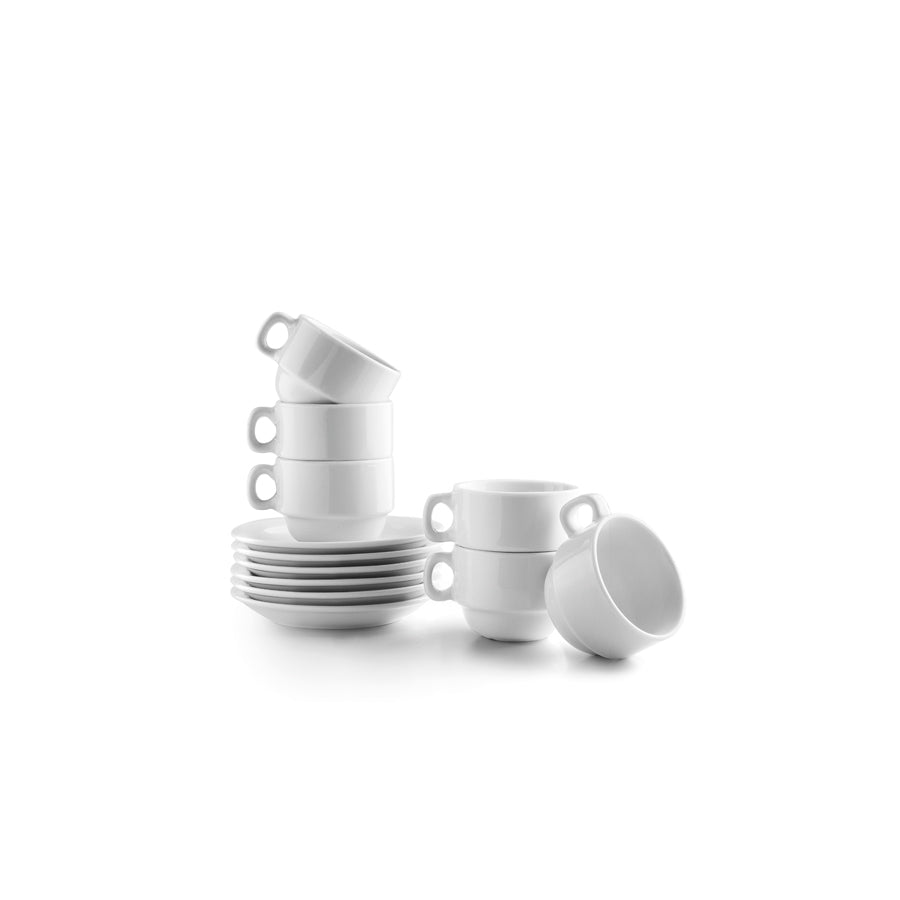 Ibili Kaffeetassen – Set 12-teilig, 80 ml, Porzellan, Weiss, spülmaschinenfest, mikrowellengeeignet