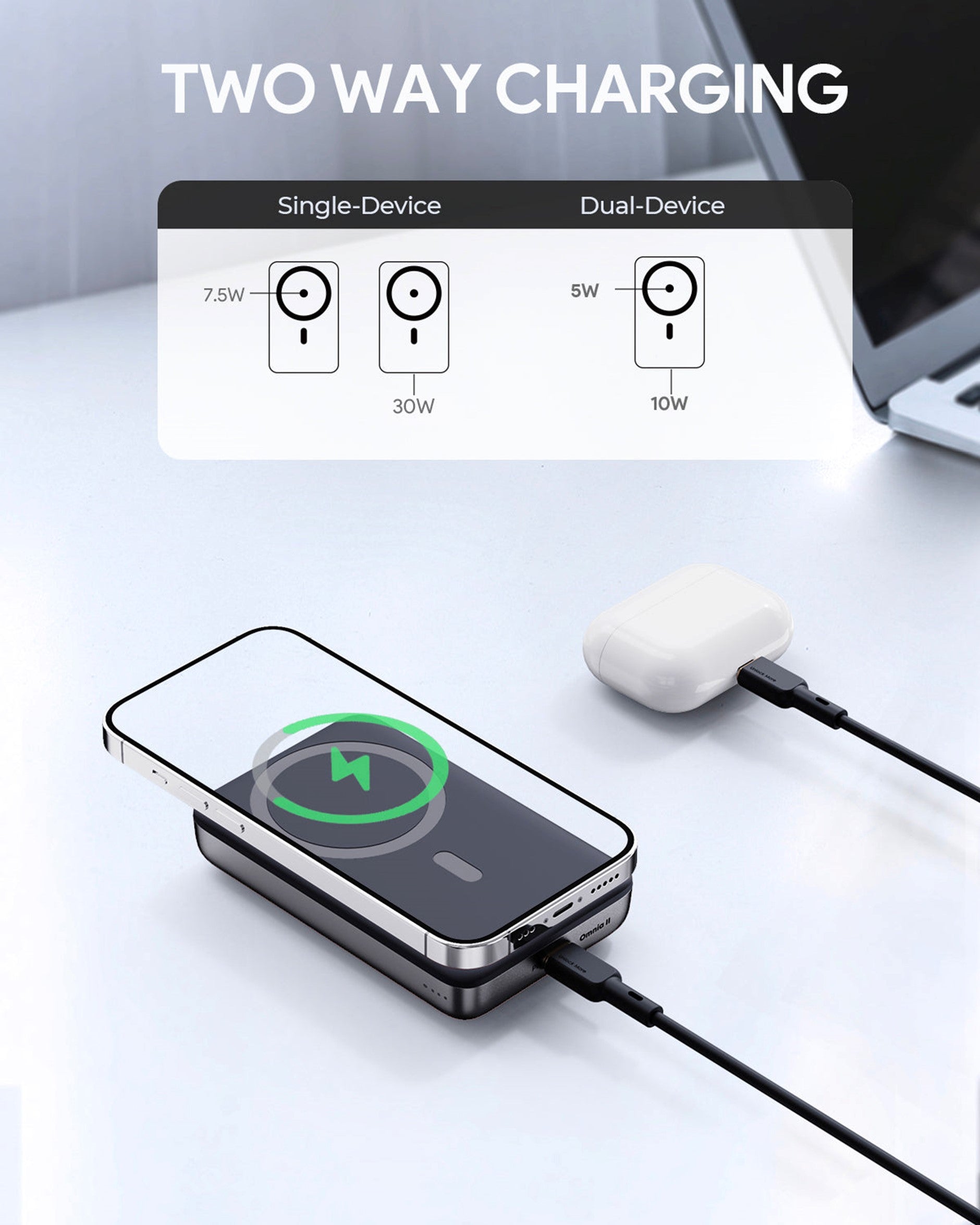 AUKEY MagSafe Powerbank 10000 mAh, PD 20 W, mit Ständer, für iPhone (MagSafe), Grau