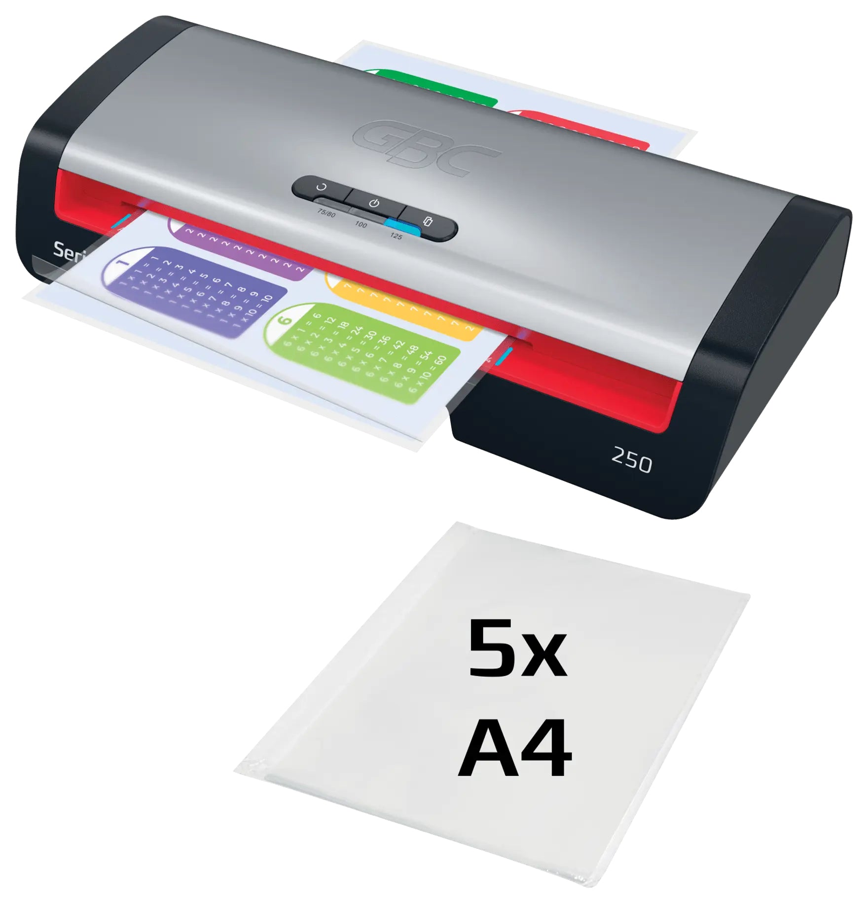 GBC Laminiersystem 250 Laminiergerät A4 – 2-Rollen, 75–125 µm, Aufheizzeit 1 Min., 500 mm/min, Silber