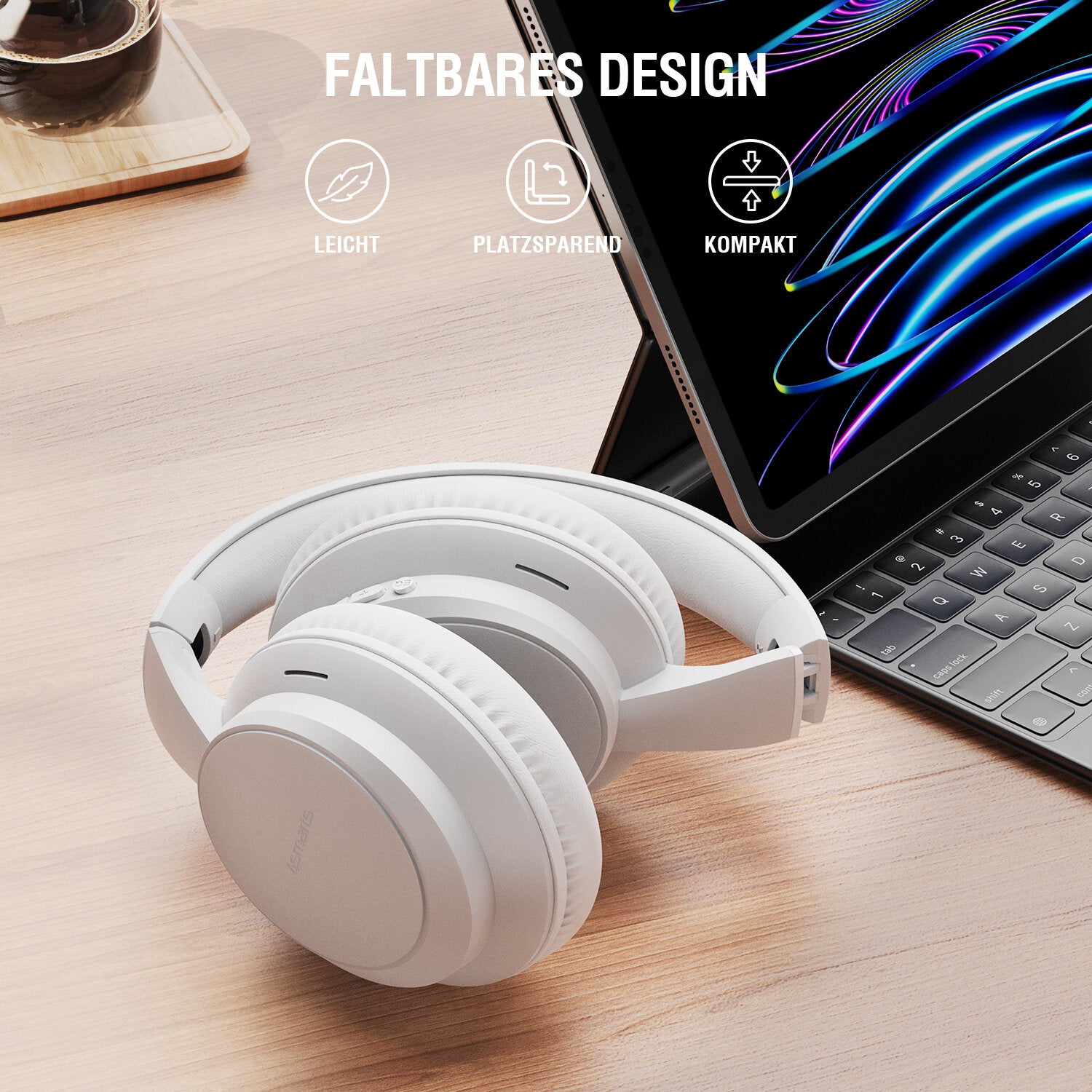 4smarts SkyBuds Wave Over-Ear Kopfhörer – Kabel + BT, 3,5 mm Klinke, USB-C, Weiss, BT 5.4
