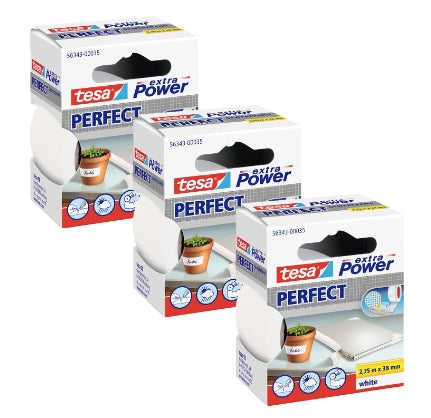 TESA Gewebeband/Gaffa – 38 mm × 2,75 m, weiss, extra stark, 3 Rollen