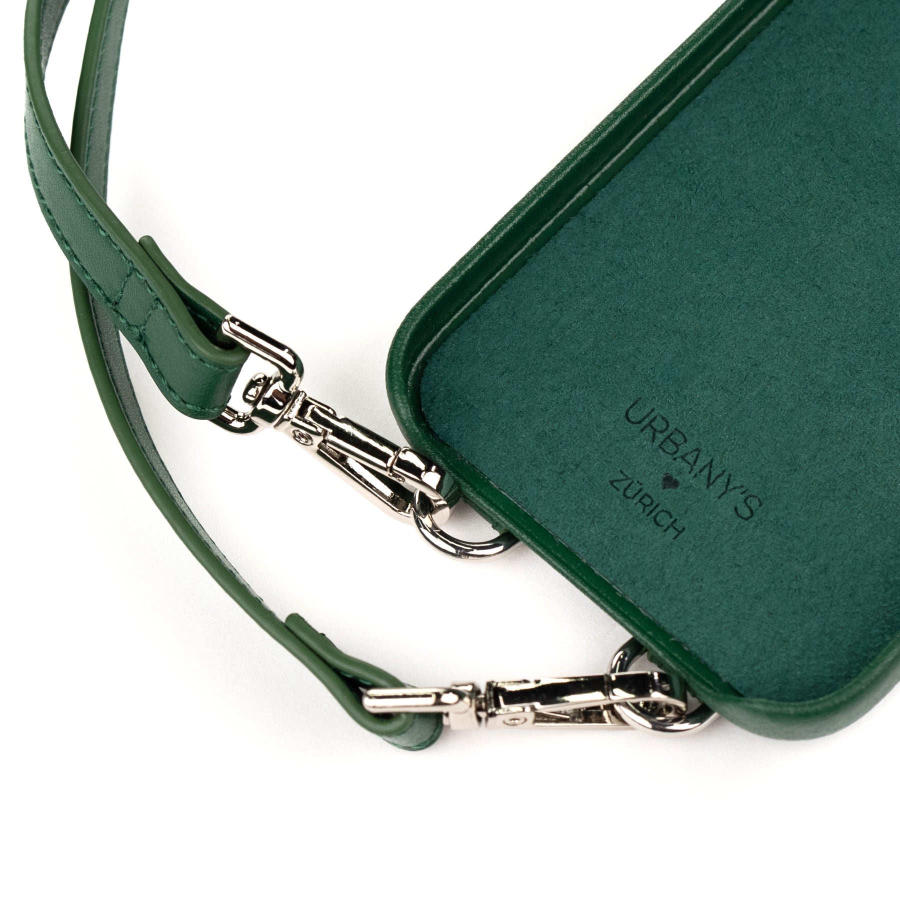 Urbany's Necklace-Hülle – für Apple iPhone 15 – Grün – Kunstleder, mit Kartenfach