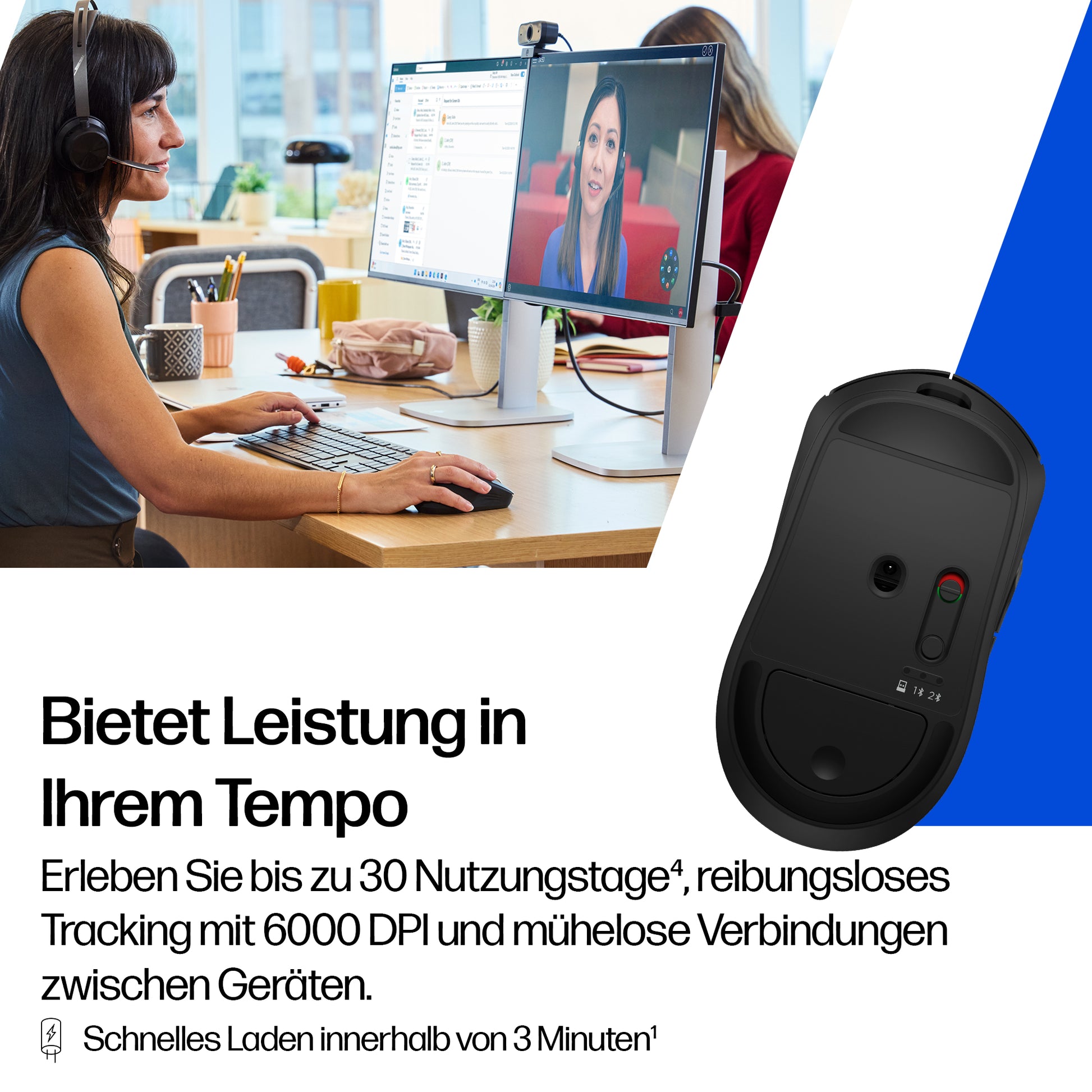 HP 705 – Maus – Kabellos (Bluetooth/2,4 GHz), Schwarz