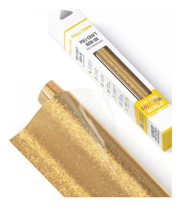 Poli-Tape Aufbügelfolie (HTV), Geflockt, Gold, Glitzer, 30,5 × 61 cm, 1 Stk.
