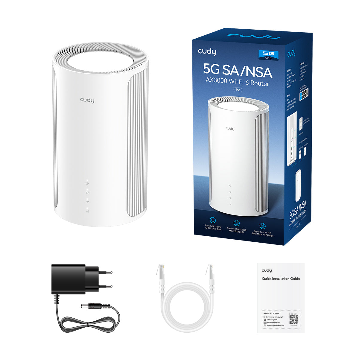 Cudy P2 – WLAN-Router – Wi-Fi 6 (AX3000), Dual-Band, 5G, 2,5GbE, Nano-SIM