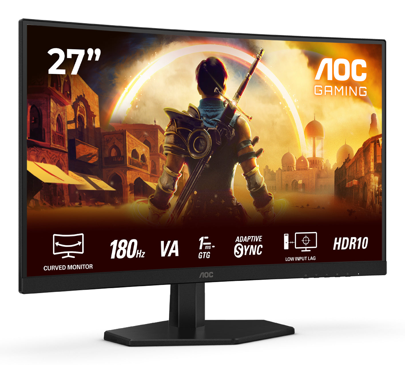 AOC C27G42E – Monitor, 27", 180 Hz, 300 cd/m², Gebogen, Adaptive Sync, Lautsprecher, VESA 100 × 100, Schwarz