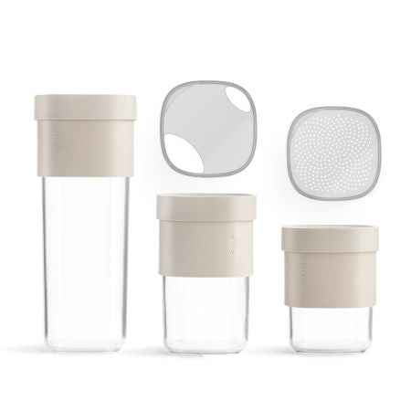 Lékué Vorratsdose 2,5 l, Ø 11,4 × 25,5 cm, Polypropylen (PP), beige/transparent, 3-teilig