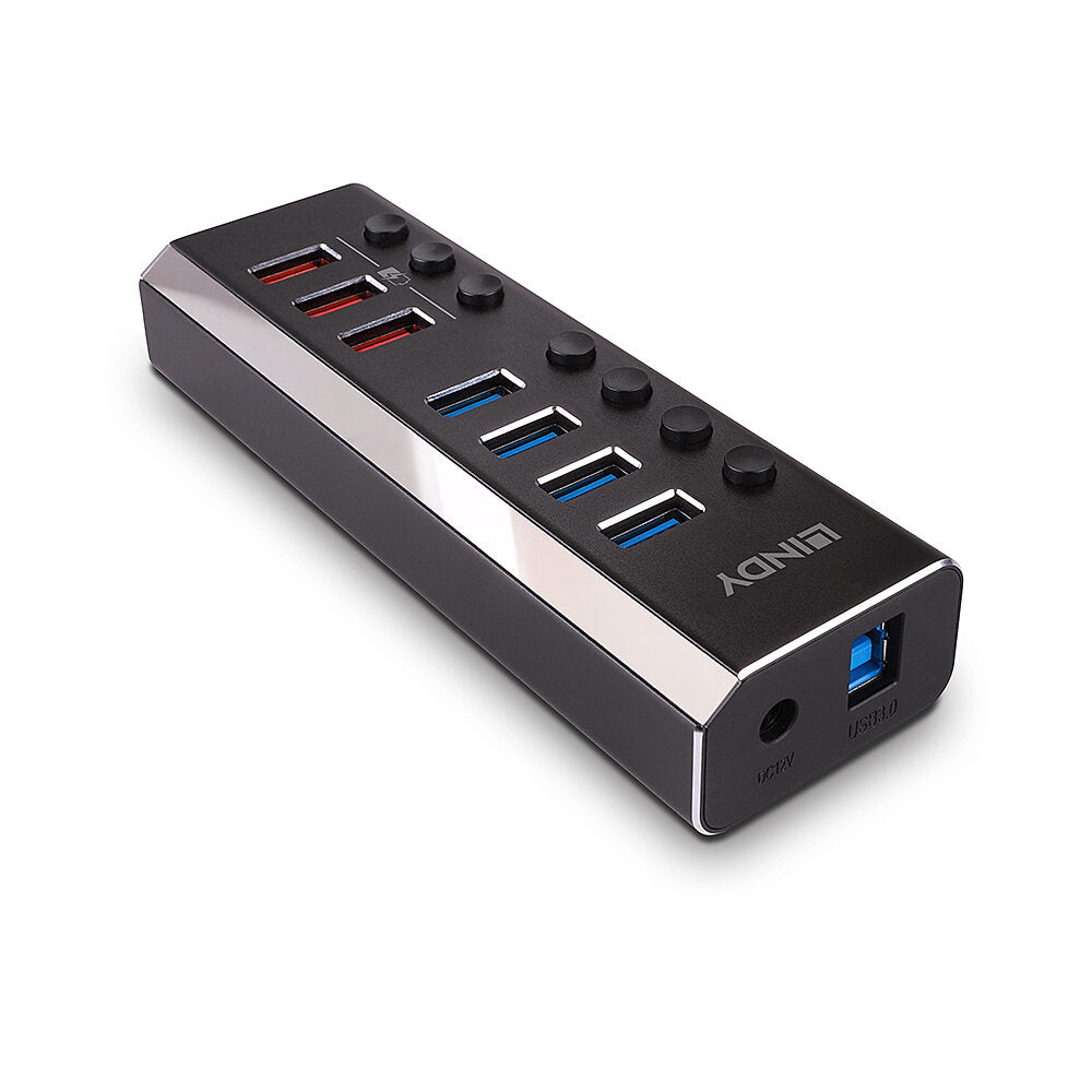 Lindy 43371 USB-Hub – USB 3.2 Gen1 (Typ-B), 7× USB-A, 3× Quick Charge 3.0