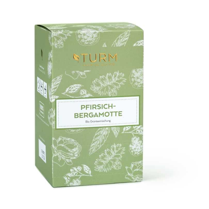 Turm Kaffee Grüntee Pfirsich & Bergamotte – Teebeutel 20 Beutel – Bio