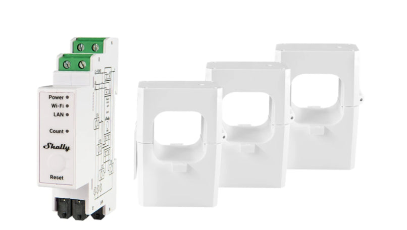 Shelly Pro 3EM – Energiemessgerät – 3‑phasig, WLAN/LAN/Bluetooth, DIN-Schiene, max. 400 A