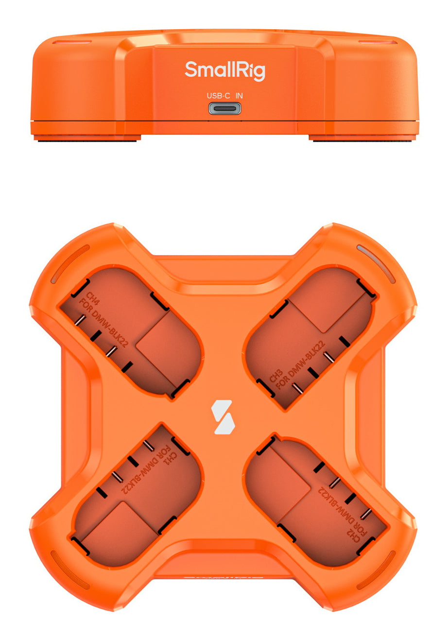 SmallRig 5748 Akkulader – für Panasonic DMW-BLK22 – 4-fach, USB, 3 A – Orange