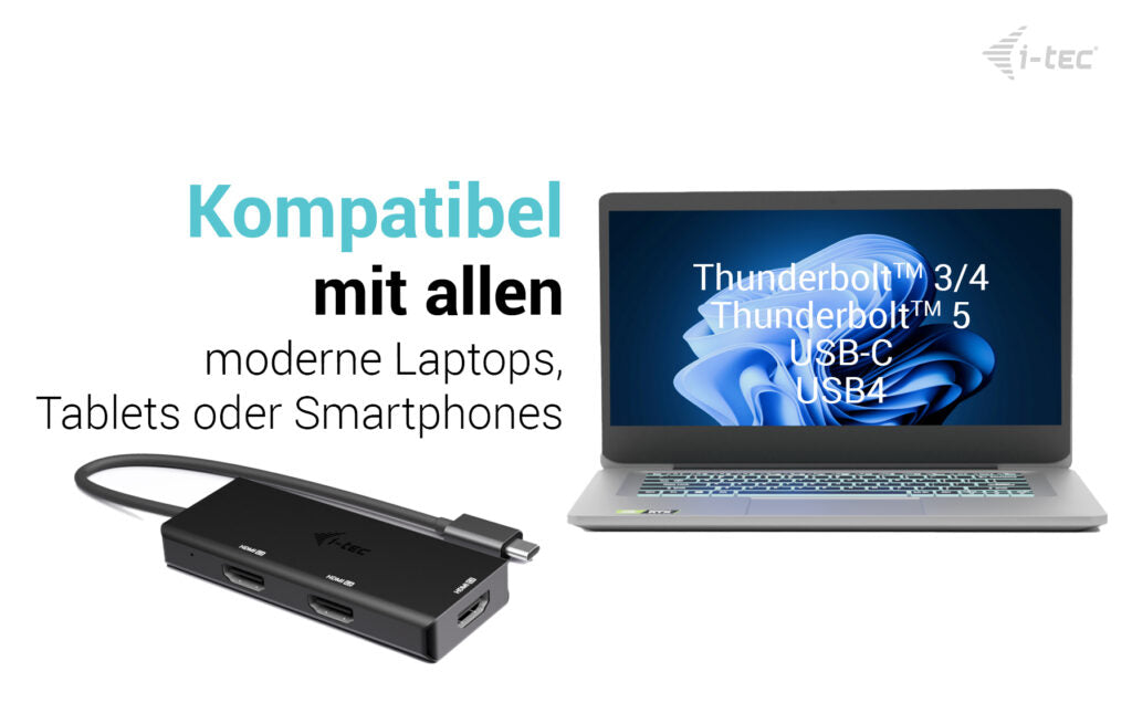 i-tec USB-C zu 3× HDMI Adapter – 4K (3840 × 2160) @ 144 Hz, HDMI 2.0, 0,2 m – für Windows/Mac/Linux