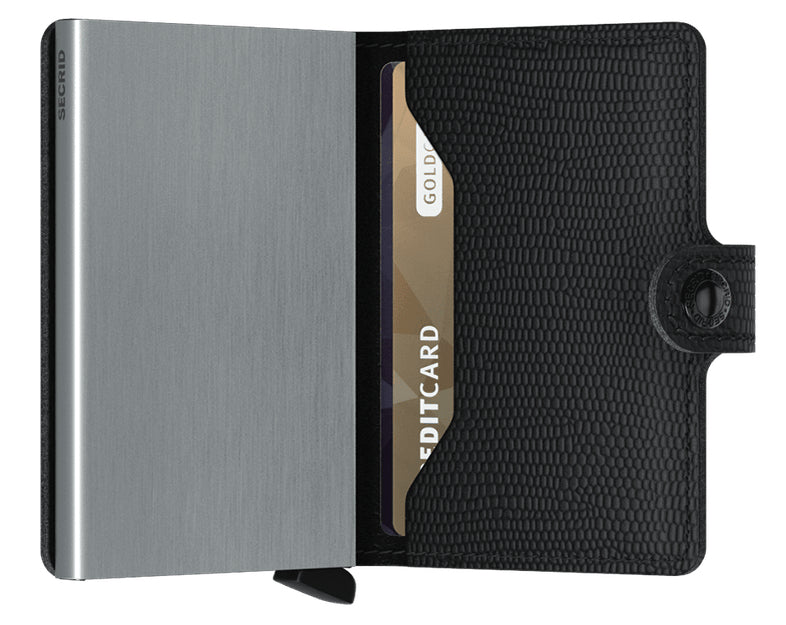 Secrid Miniwallet Rango – RFID-Schutz, Druckknopfverschluss – 10 Karten, 65×102×21 mm – Schwarz, Leder
