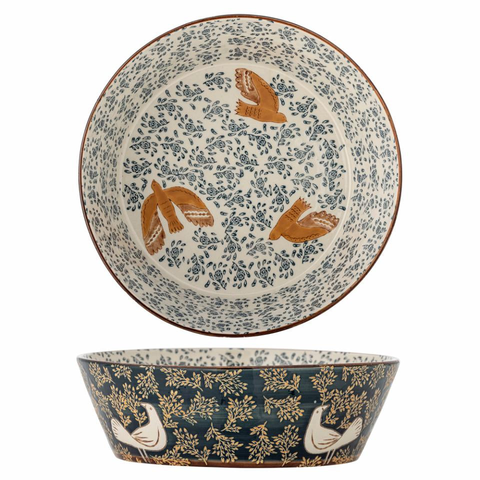 Bloomingville Salatschüssel Hezha – 3,4 l, Ø 28,0 cm, Steingut, Blau, spülmaschinenfest, mikrowellengeeignet