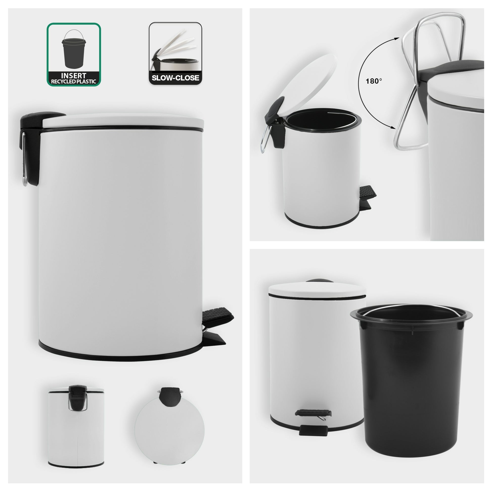 Spirella Treteimer Adelar – 3 l – Stahl, rund – weiss matt