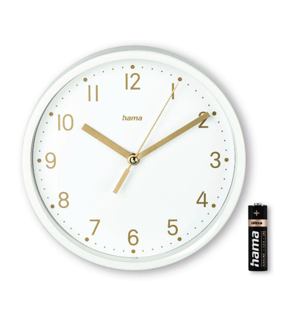 Hama Madeira Tischuhr – Analog, lautlos, Ø 16 cm, weiss, Kunststoff/Glas