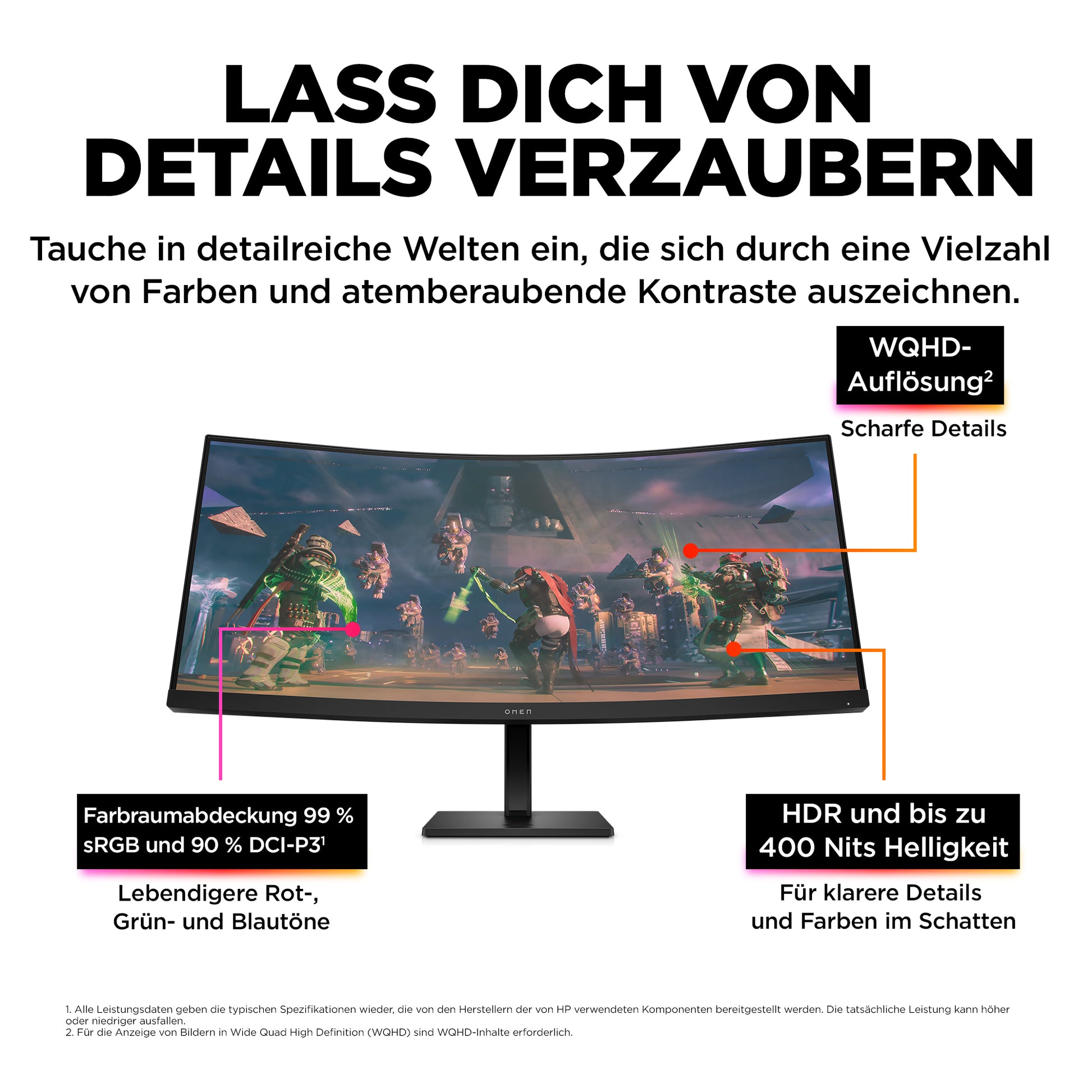 HP OMEN 34C – Monitor, 34", 2560 × 1440 (WQHD), Gebogen, 165 Hz