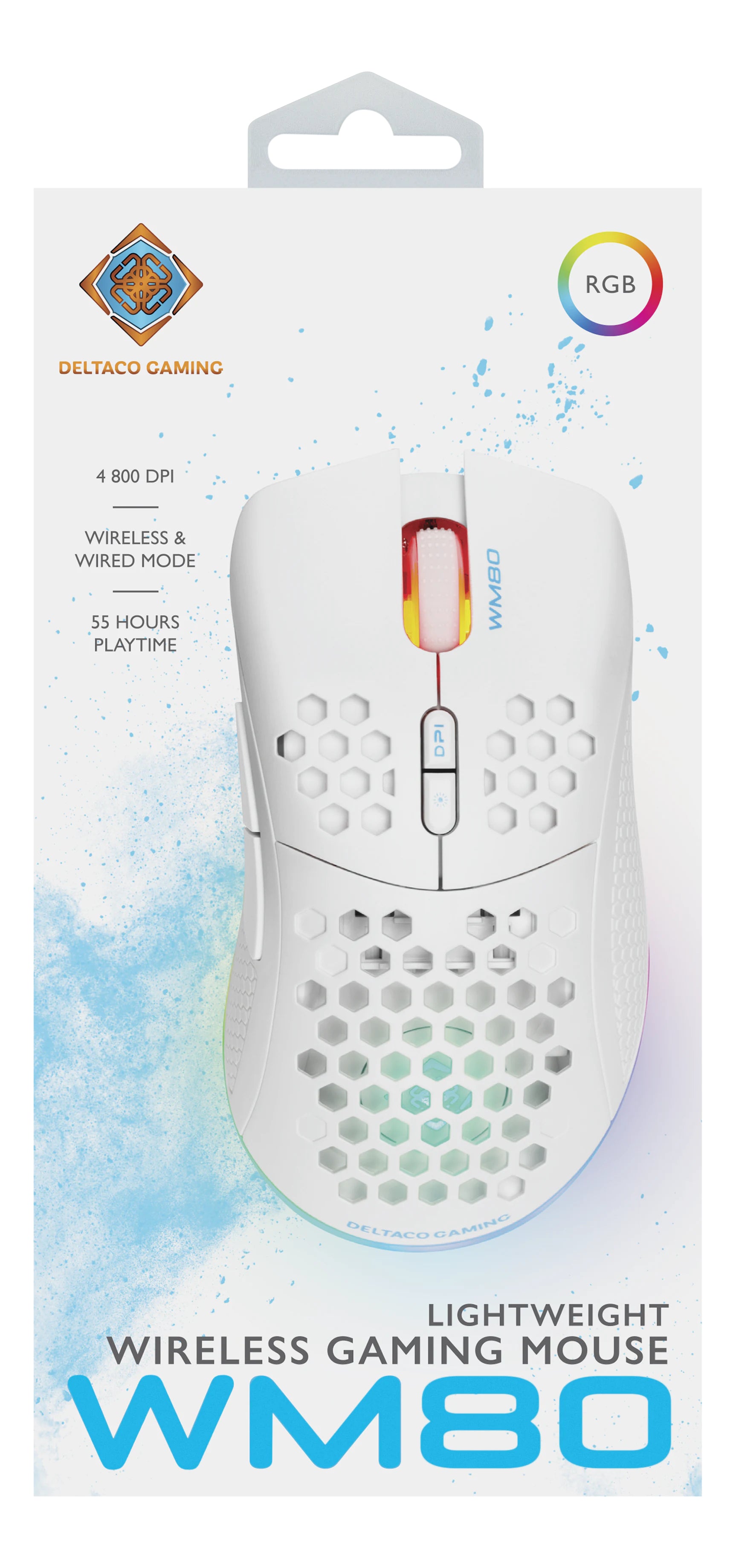 Deltaco Gaming WM80 – Gaming-Maus – Kabellos (Bluetooth/2,4 GHz), 6400 DPI, RGB-Beleuchtung, Rechtshänder, Weiss
