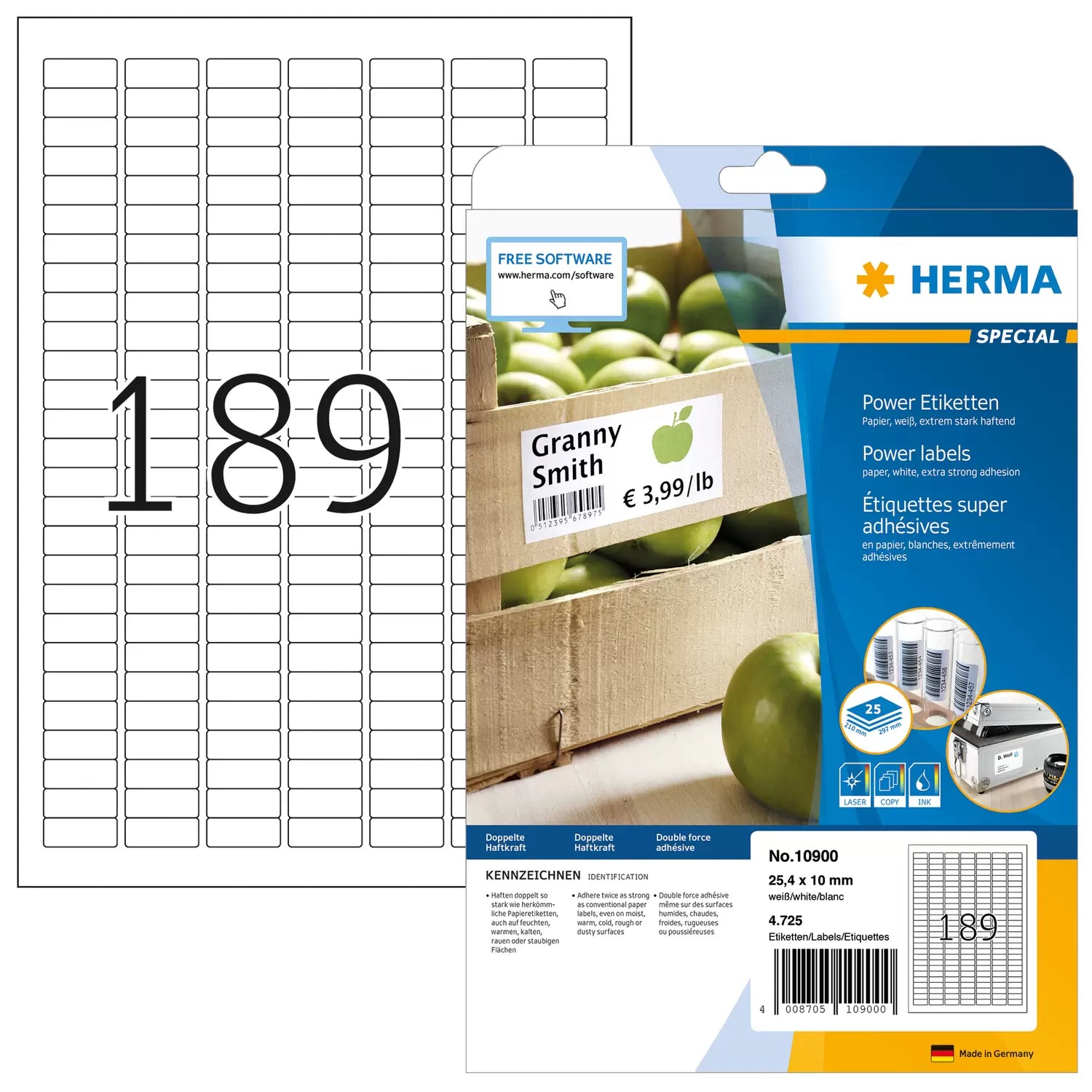 HERMA Etiketten, 25 mm × 10 mm, weiss, Papier, extra stark, 25 Blatt