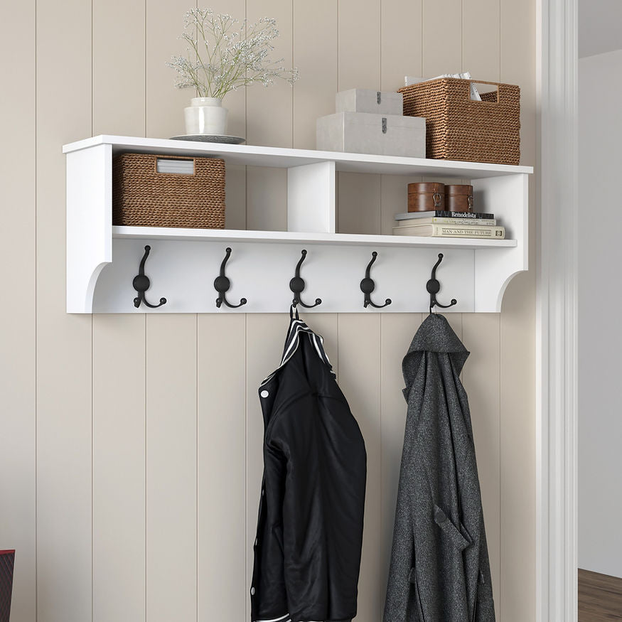 Woody Fashion Wandgarderobe – 5 Haken, Spanplatte, Weiss, 120 × 22,2 × 37,2 cm