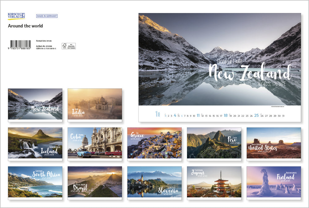 Korsch Verlag Bildkalender Around the World 2026 – 58 × 39 cm