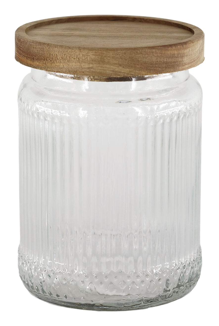 Chic Antique Vorratsdose 700 ml, Ø 10 × 14 cm, Glas/Akazienholz/Silikon, Transparent/Holz