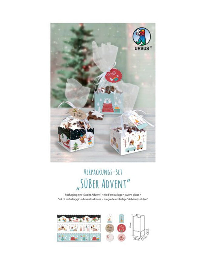 URSUS Geschenkbox Süsser Advent Karton – 75 × 200 × 75 mm – mit Geschenkbändern und Anhängern – Weihnachten